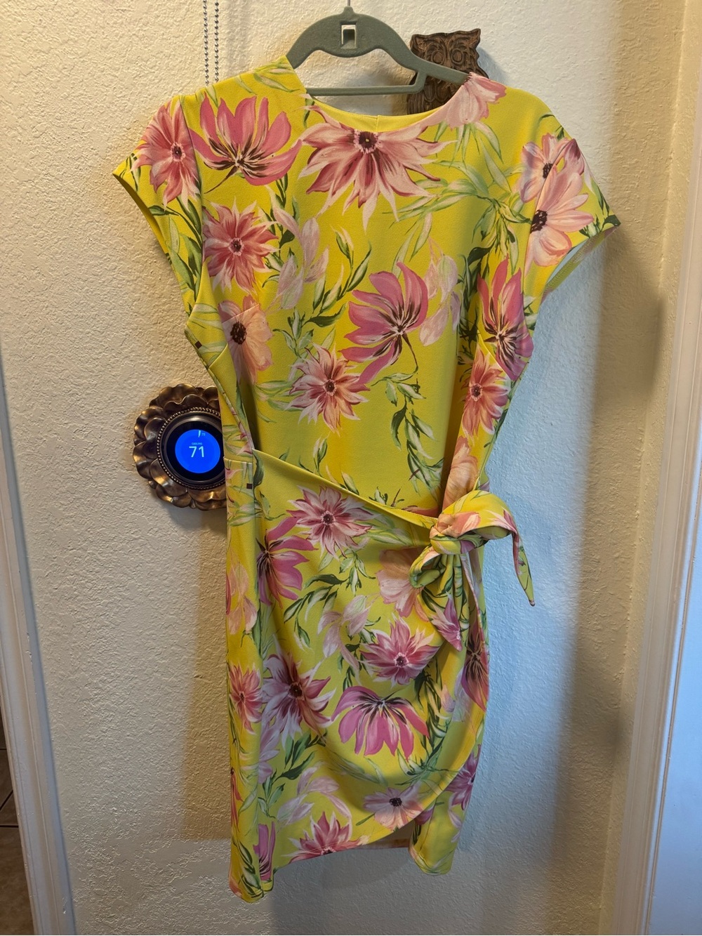 Express Yellow Floral Tie-Waist Midi Dress